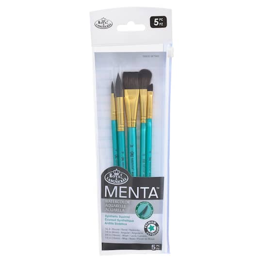 Royal & Langnickel; Royal & Langnickel® Menta™ Synthetic Squirrel Watercolor 5 Piece Brush Set; Category:Watercolor; Image:1